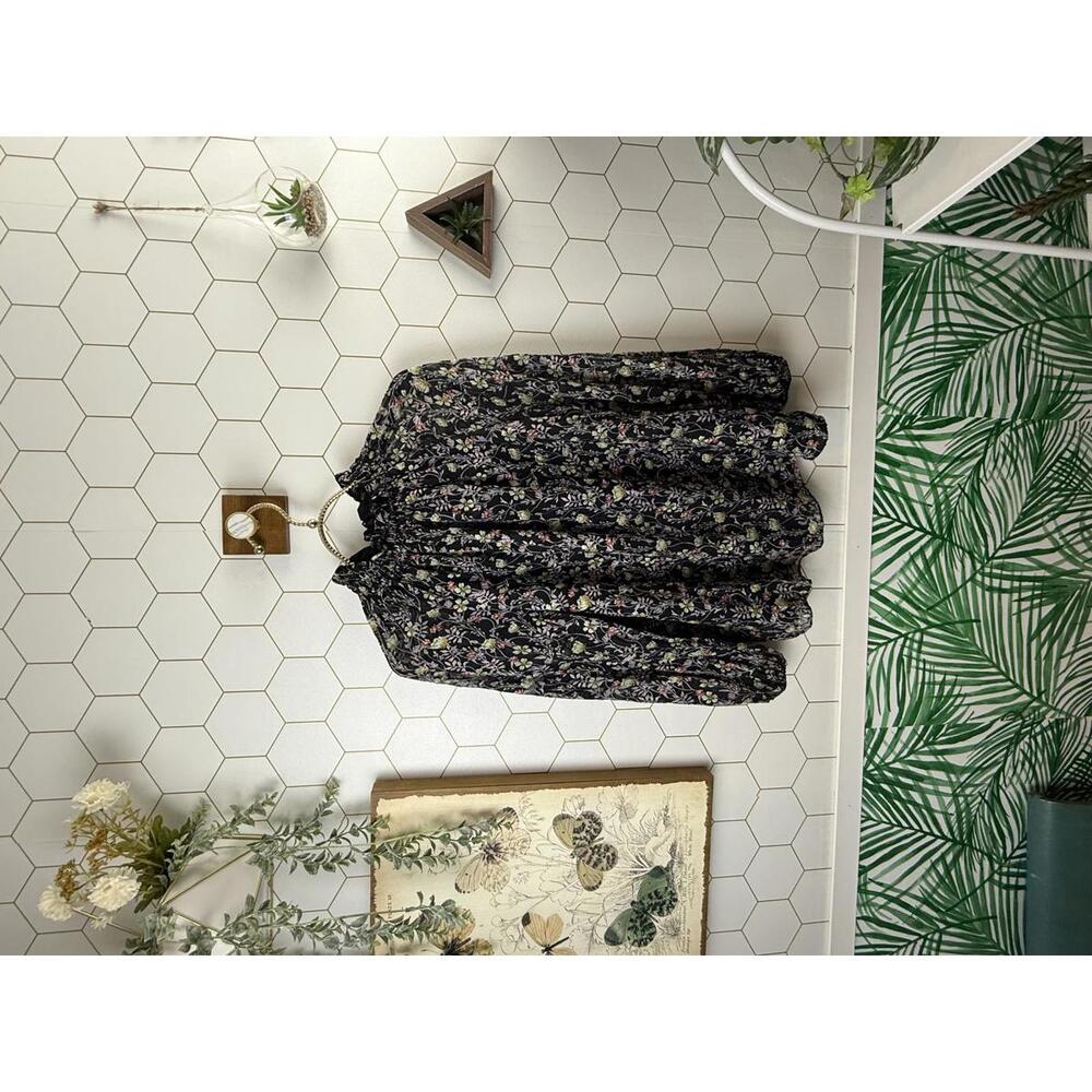 Rebecca Taylor High Mock Neck Black Floral Long Sleeve Blouse - Size - 2
